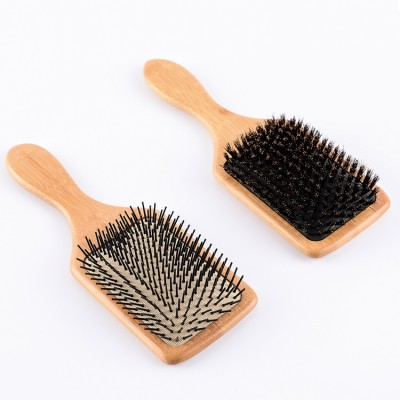 Natural Color Bamboo hairbrush wave boar bristle hair brush Eco-friendy material Paddle brush with Massage function