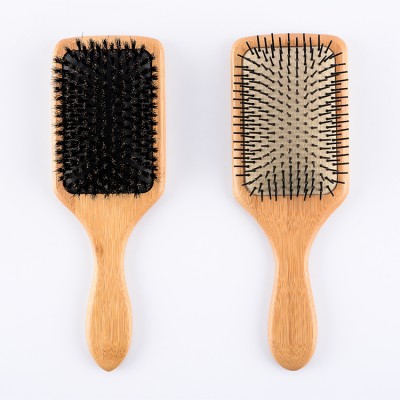 OEM available professional salon newest custom natural detangling wooden bamboo cushion paddle hair brush with boar bristle