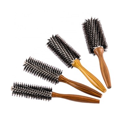 2020 hot selling wooden brush round nylon bristles wooden hair brush salon beauty wooden curved hair brush